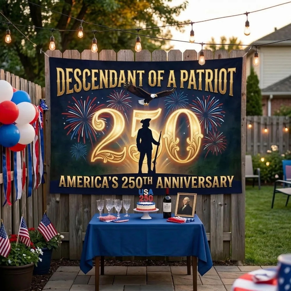Patriot Descendant Tapestry 250th Anniversary 1776-2026 America Freedom Banner Wall Decor Backdrop