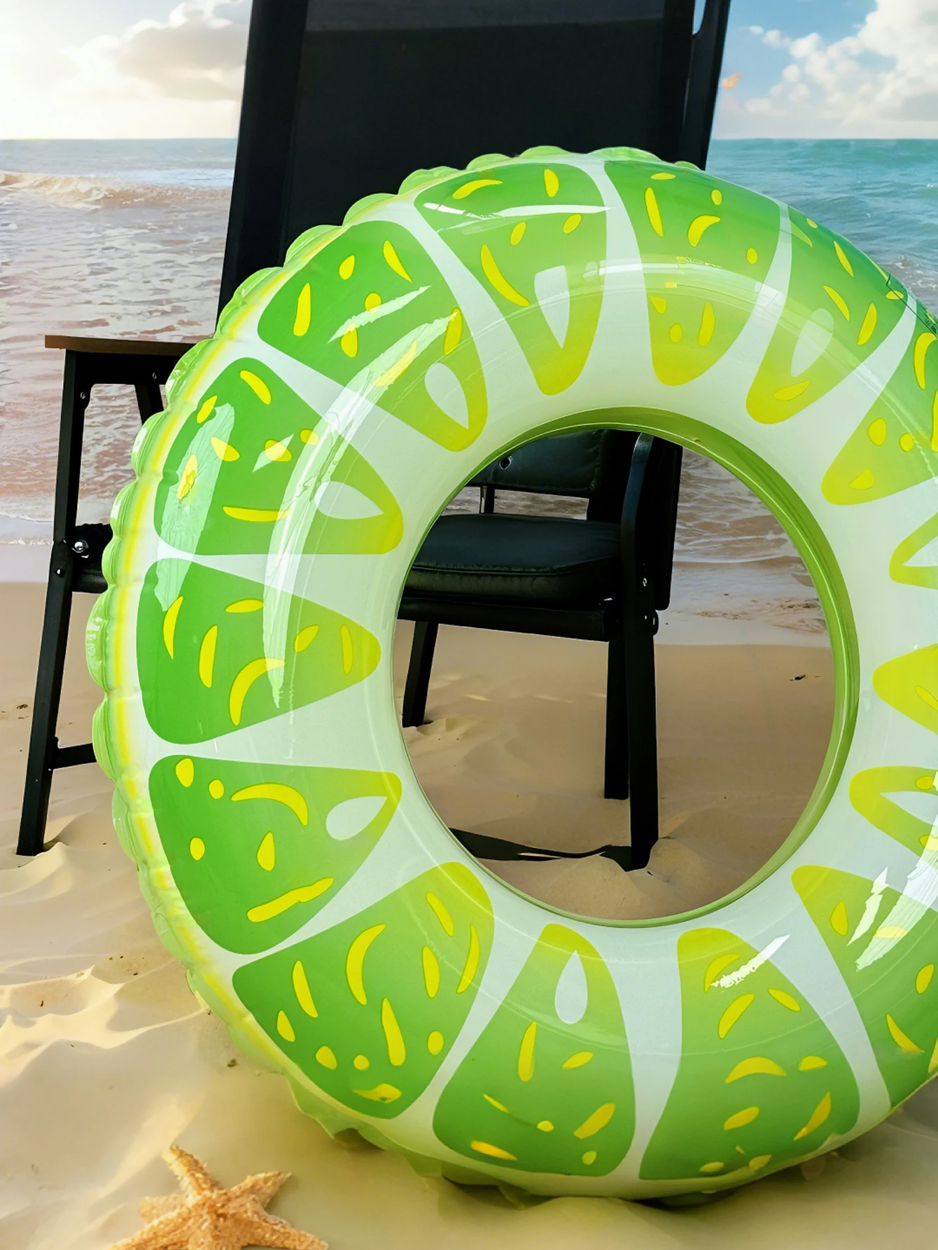 1pc 풍선 과일 테마 수영 반지, 귀여운 녹색 오렌지 모양 풀 플로트, 풀사이드 & 비치 플로팅 서클, 야외 레크리에이션
