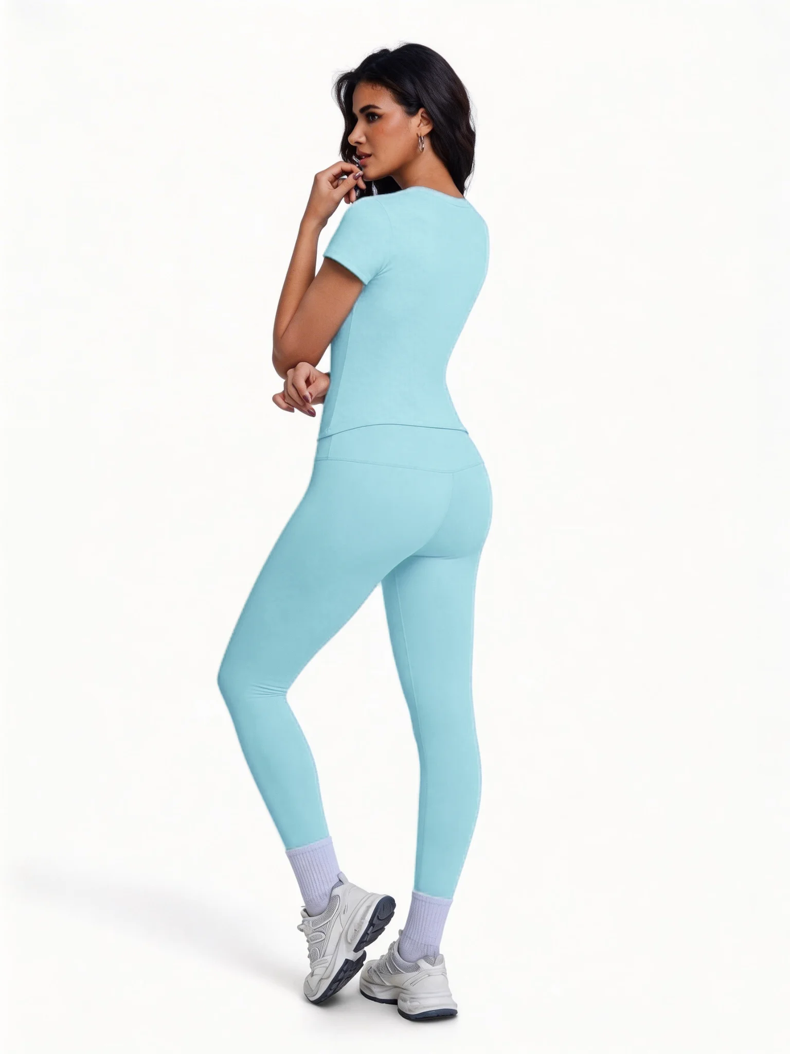 Women's 2 Piece Workout Set, Ultra-Soft Short Sleeve T-Shirt & High Waist Leggings, Seamless Butt Lifting Yoga Outfit for Gym, R