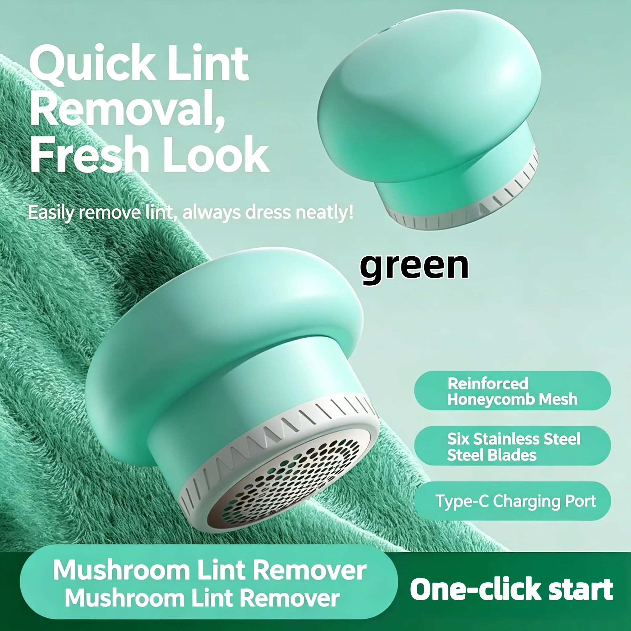 Several Colours to Choose from: Grey, Pink, Green Household Fabric Shaver, Type-C Port Powerful Lint Remover for Sweaters