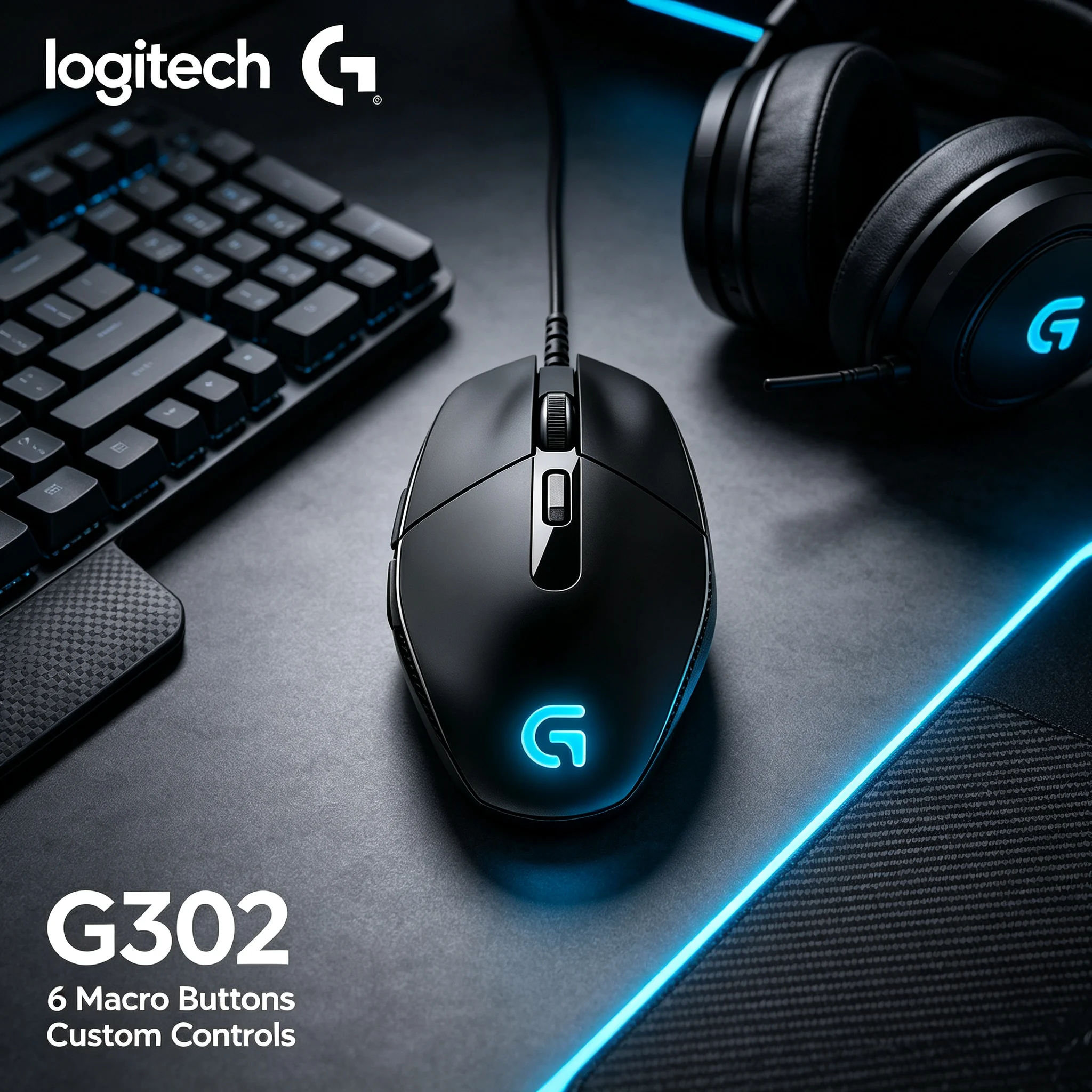 Logitech G302 Wired Gaming Mouse Reinforced Braided Cable RGB Illuminated Logo for CS2 Valorant Apex Legends FPS MOBA Game Play