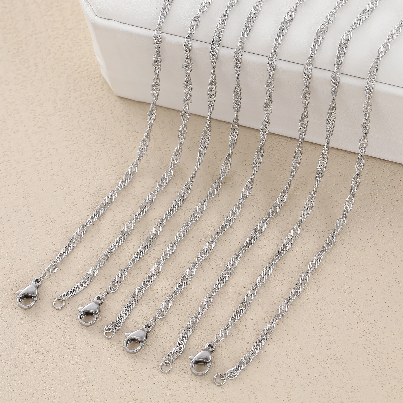 Wholesale 1/3pcs/Lot 2mm Silver Color Water Wave Chain Stainless Steel 18