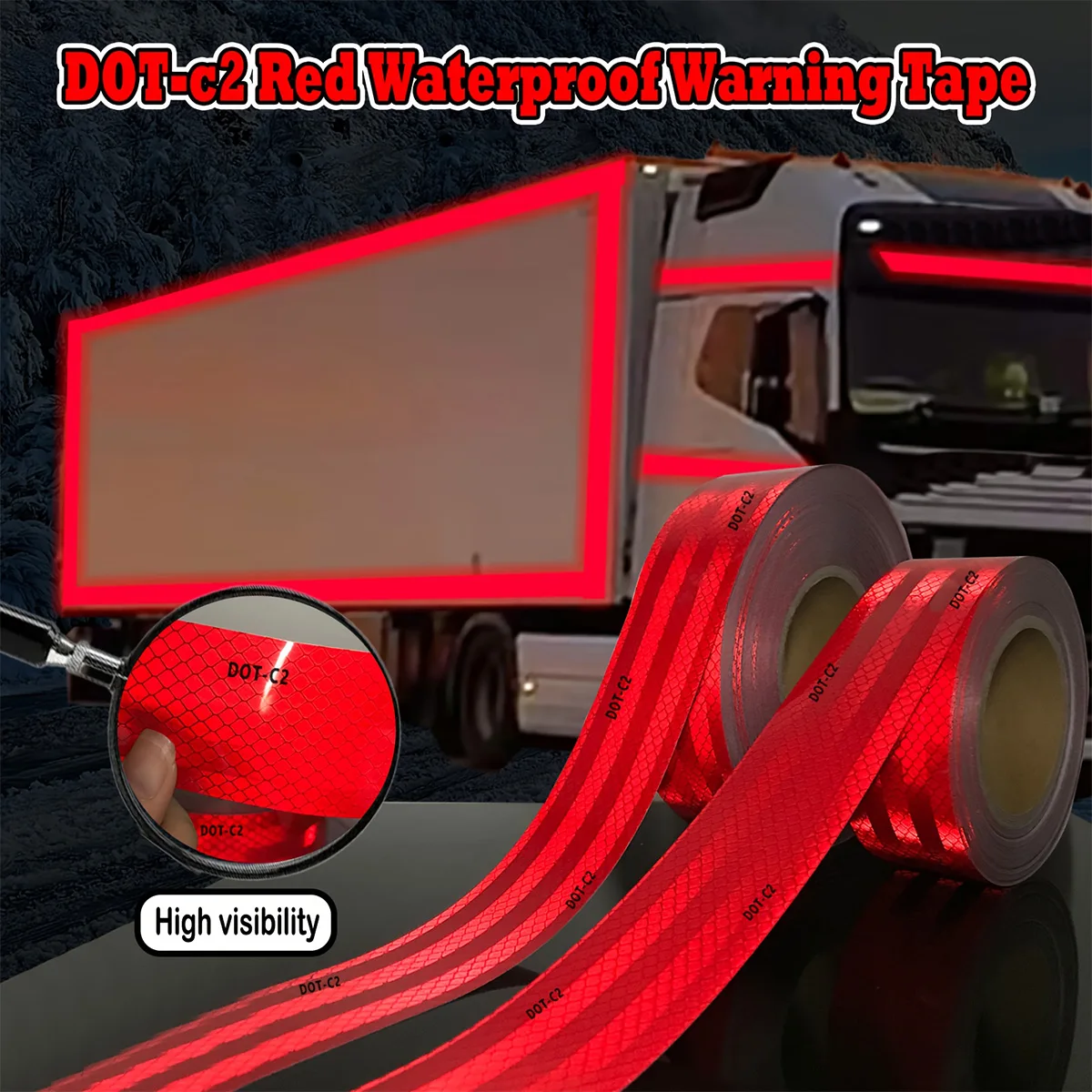 Cinta reflectante de DOT-C2 roja, pegatina impermeable de seguridad para vehículos, tira de camión visible, revestimiento adhesivo para camiones