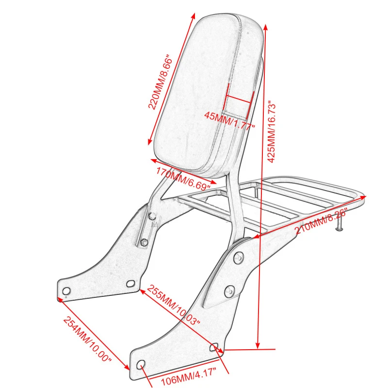 New Motorcycle Sissy Bar Backrest Luggage Rack For Honda Shadow Sabre Ace VT1100 1990 - 2019