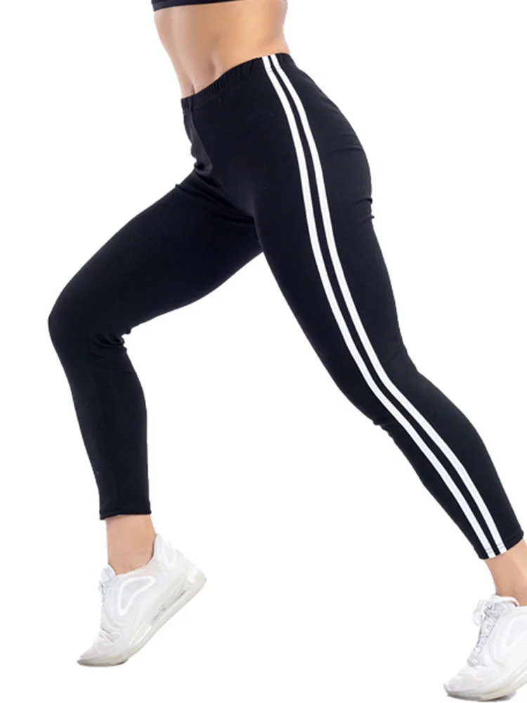 Nducjsi Sportwear Gestreepte Gedrukt Leggings Gym Panty Elastische Enkellange Fitness Yoga Broek Vrouwen Zwart Wit Push Up Leggins