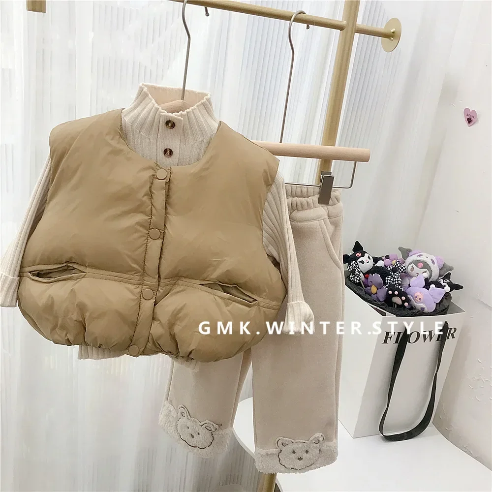 Vest Autumn Winter New Children Down Cotton Baby Easy Boys 2024 Simple Fashion Round Collar Childrens Clothing Warm