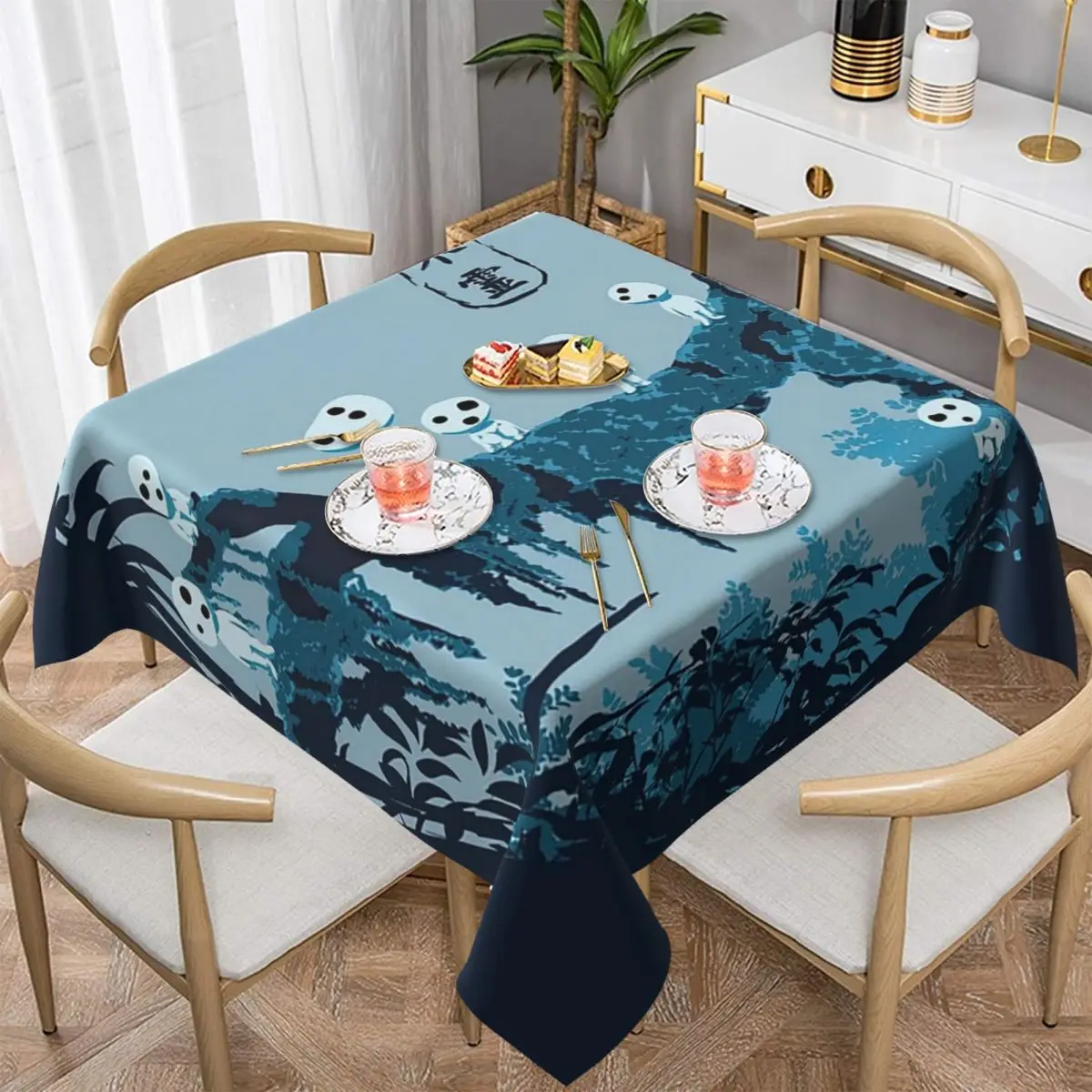 Kodama Studio Ghibli Mantel cuadrado impermeable Mantel a prueba de aceite para eventos de cocina Cubierta de mesa de comedor