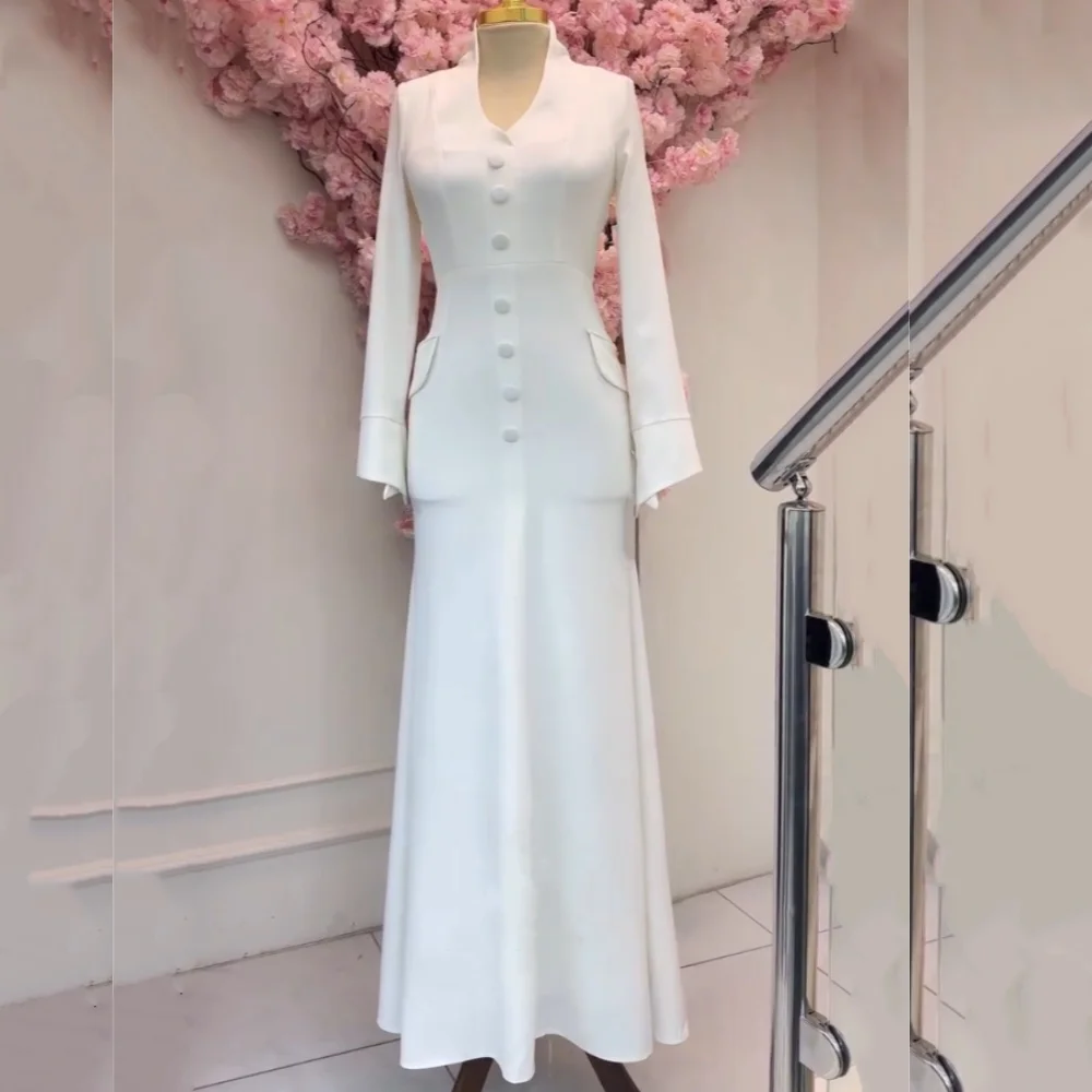 

Индивидуальные вечерние платья Grace с длинными рукавами для свадьбы, выпускного вечера и торжественных мероприятий, простые длинные платья-труба, элегантные вечерние платья на заказ