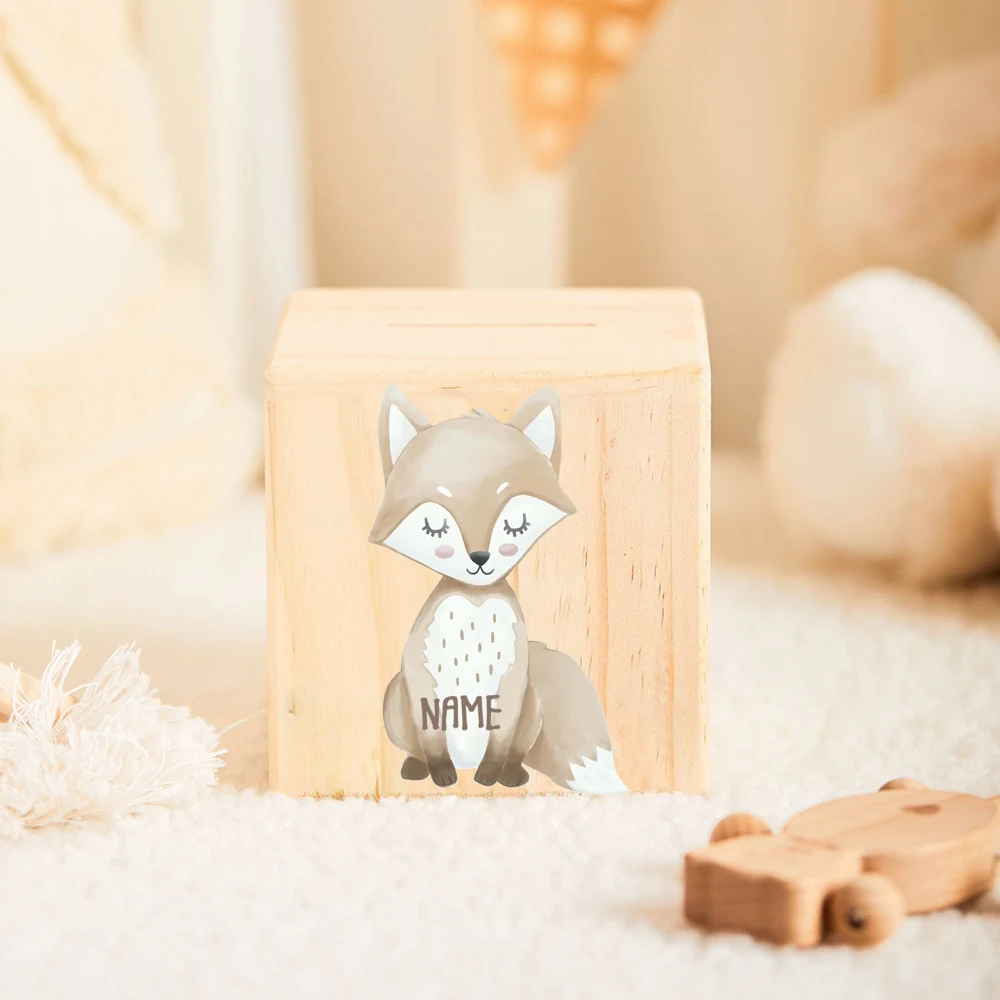 Baptism Money Box Personalized Baptism Gift Cute Animal Wooden Money Box with Name New Baby Gifts Customized Piggy Bank