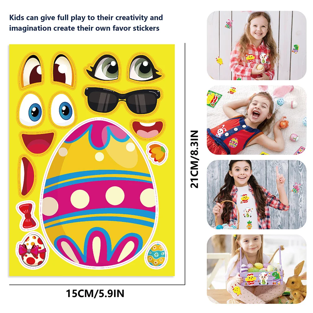 8/16Sheets Children DIY Easter Puzzle Stickers Make a Face Cute Cartoon Rabbit Egg Sheep DIY Decoration Assemble Decals Kids Toy