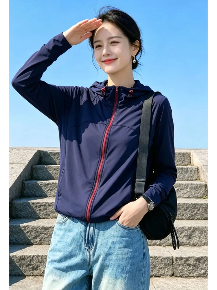 Casual Outdoor Women's Hooded Sun Protection Jacket Summer Commuting Trendy Top Breathable Long Sleeve Zipper Closure Home Wear