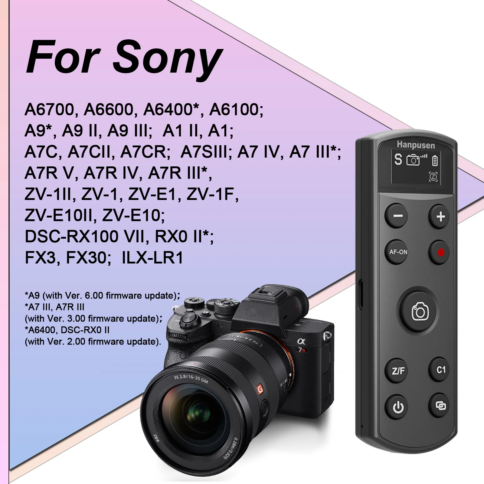 Hanpusen draadloze Bluetooth-afstandsbediening met OLED-display USB-C oplaadbaar voor Canon / Sony / Nikon / Fujifilm-camera's