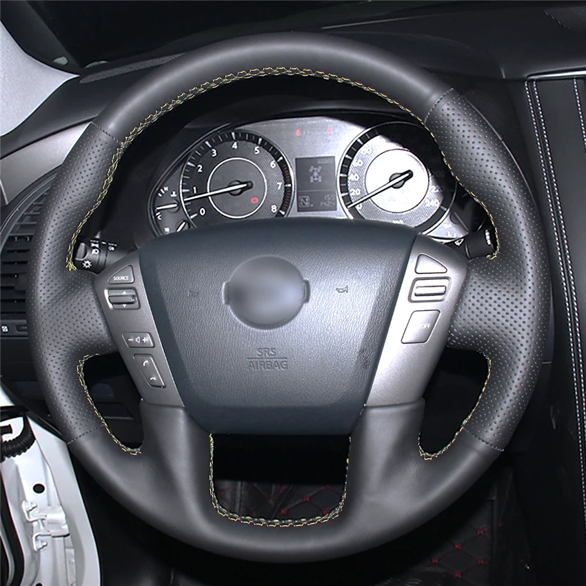 

DIY Hand-Stitched Non-slip Leather Steering Wheel Cover Wrap for Nissan Patrol Armada 2013-2019 NV Cargo NV Interior Accessories