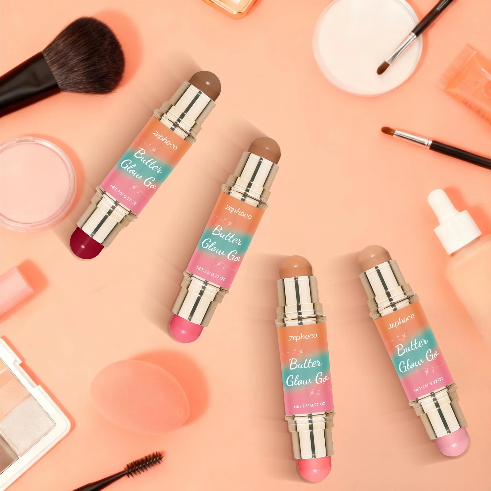 Bastone per toelettatura multiuso Fard in polvere a doppia testa Bastone per trucco Colore a lunga durata Cosmetici per la pelle schiarenti impermeabili