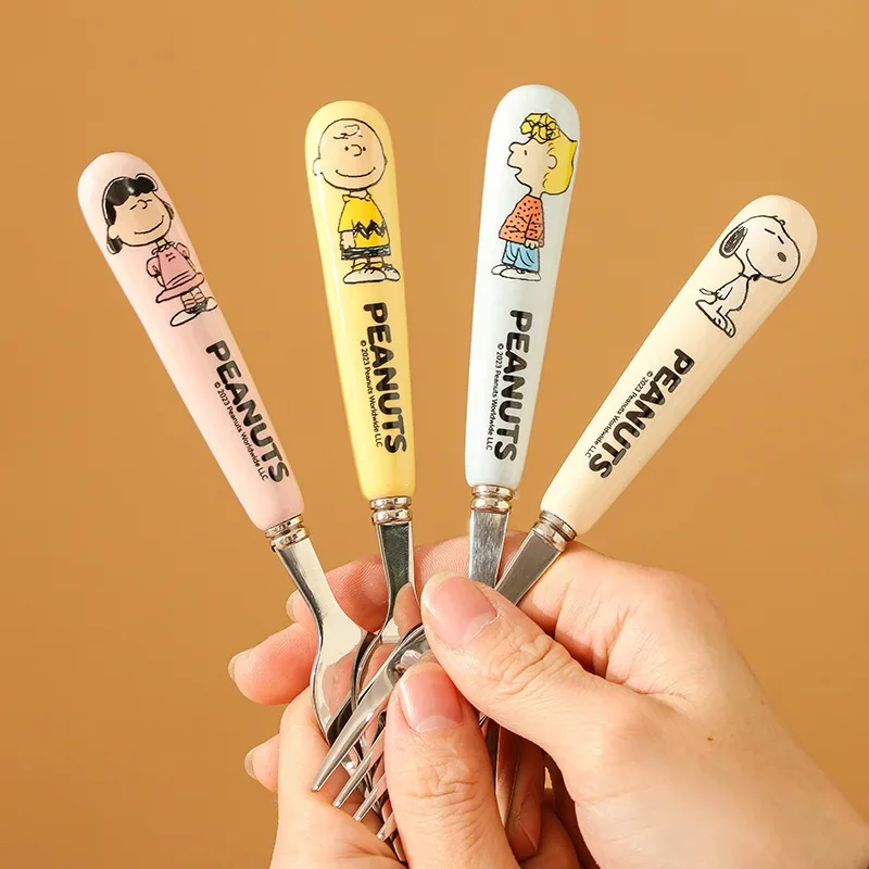 

Cute Cartoon Snoopy Stainless Steel Spoon Fork Ceramic Handle Children's Tableware