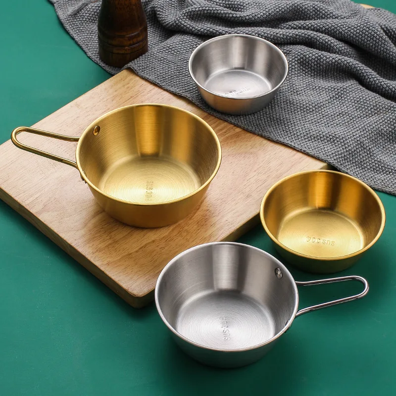 Korean 304 Stainless Steel Rice Wine Bowl Gold Hot Cold Wine Bowl with Handle Food Snack Bowl Western Restaurant Seasoning Bowl