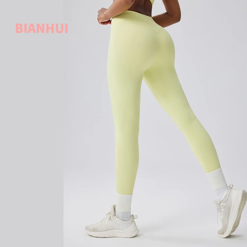 

BIANHUI Brushed High-Waist Yoga Pants For Women Nude Feel Peach Fitness Running Elastic Sports Leggings Workout Woman Clothes