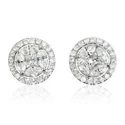 Huitan Elegant Round Shape Stud Earrings Female Daily Jewelry with Bright Cubic Zirconia Silver Color Ear Studs Lady Accessories