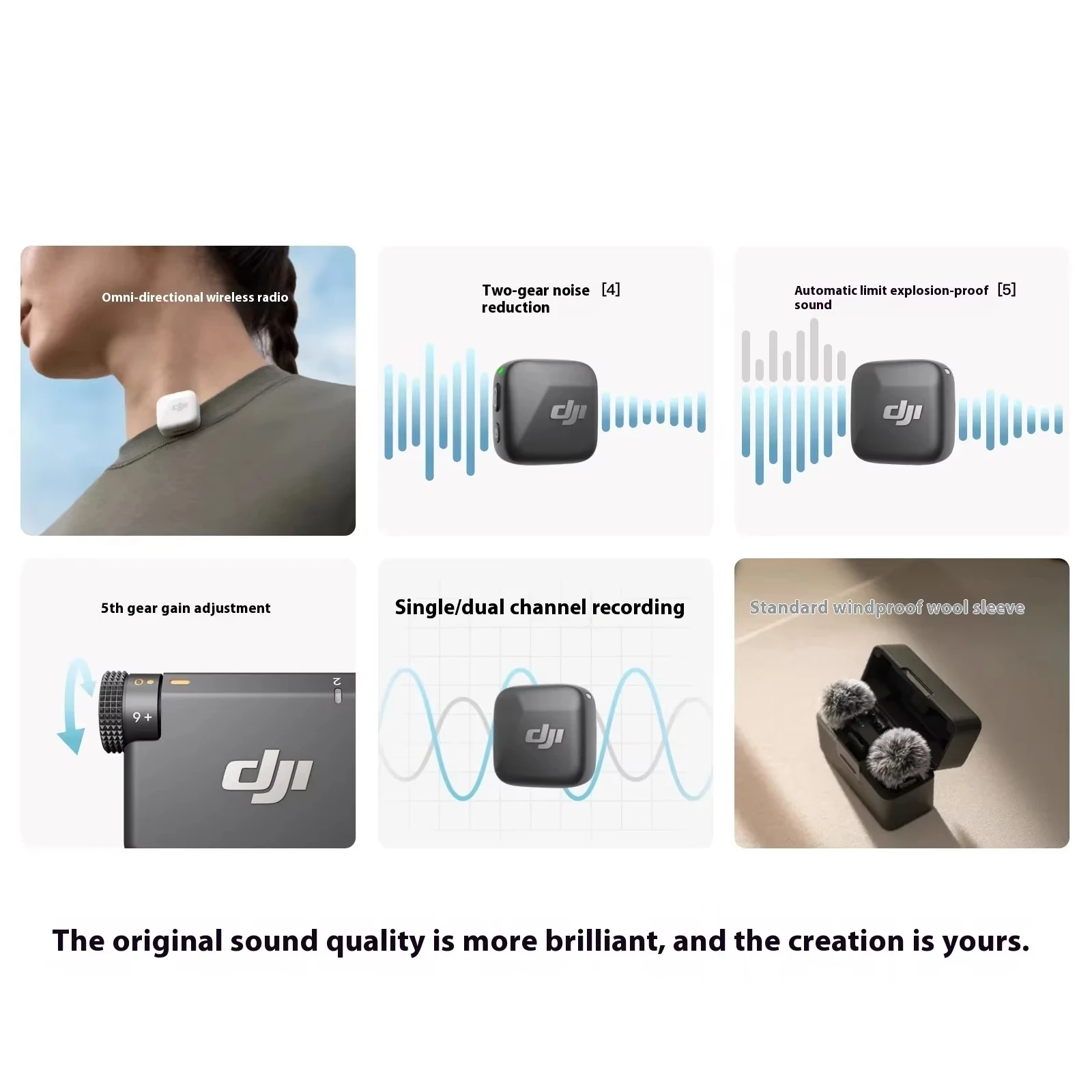 D JI Mic Wireless Microphone Professional Recording Studio Equipment 250m Transmission Range Dual-Channel Photography Accessory