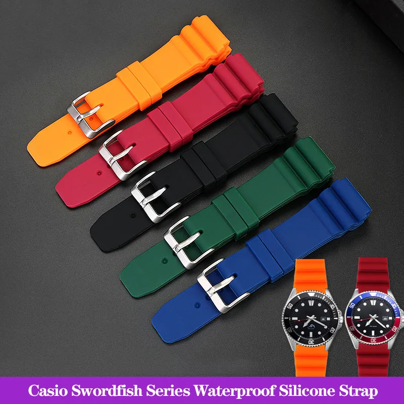 For Casio Diving Watch Swordfish MDV-106 MTP-VD01 MDV-107 efr-303l Series Resin Silicone Strap Green 22mm Water Proof Watchband