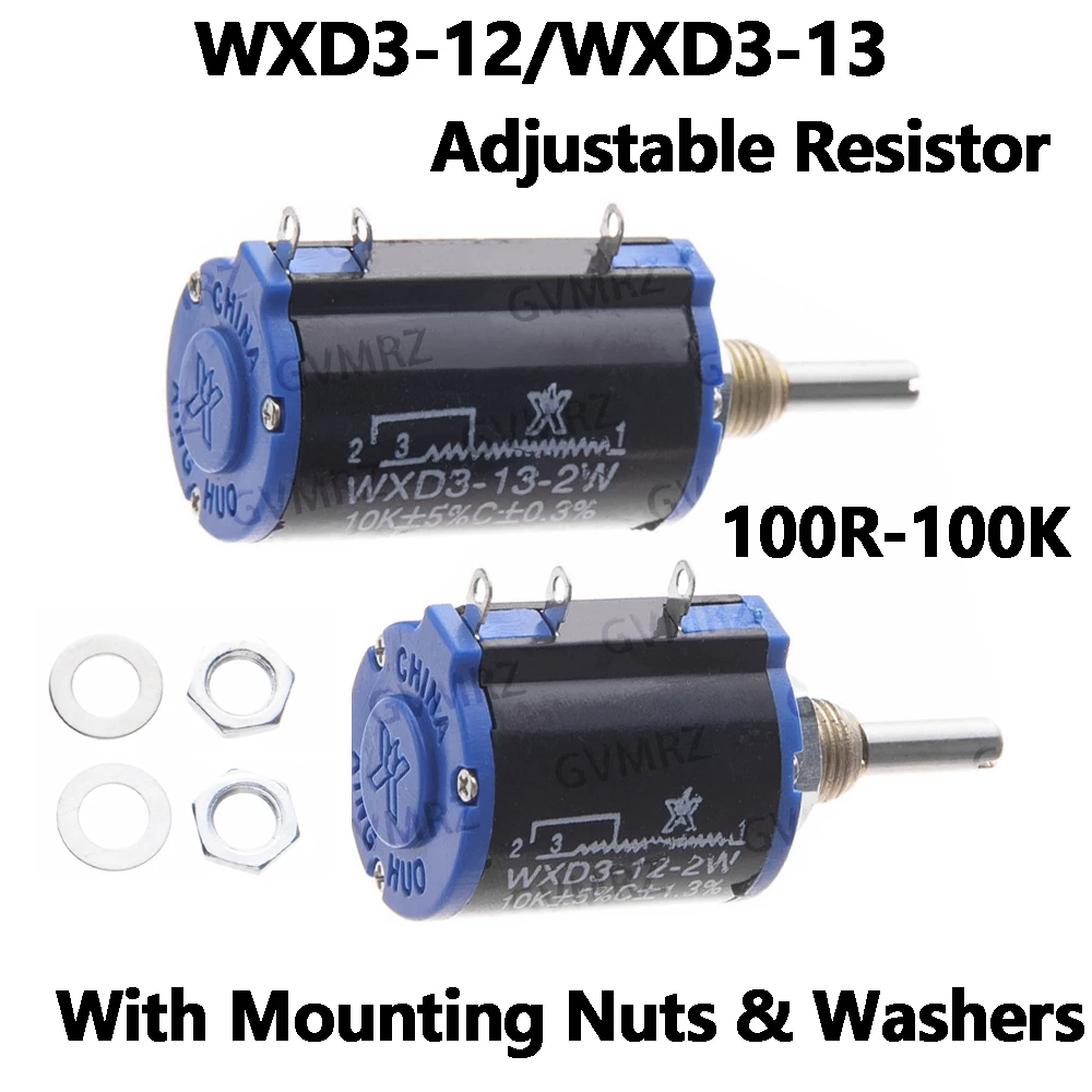WXD3-12/WXD3-13 10K 4.7K 2W Multi-Turn Wirewound Potentiometer - Precision Adjustable Resistor with Mounting Nuts & Washers 100K