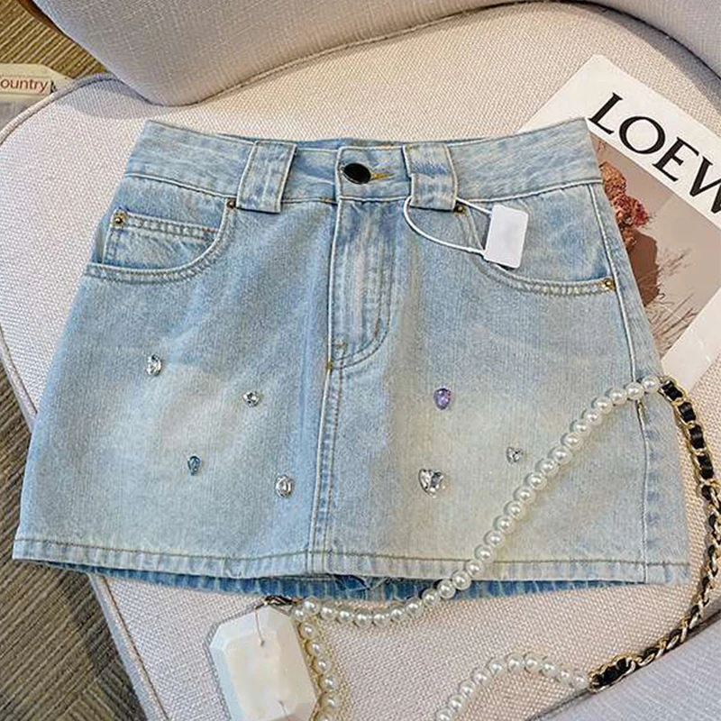 Diamond Women' Skirt 2026 Summer American Style High Street High Waist Denim Skirts Fashion Zipper Beautiful Woman Clothes