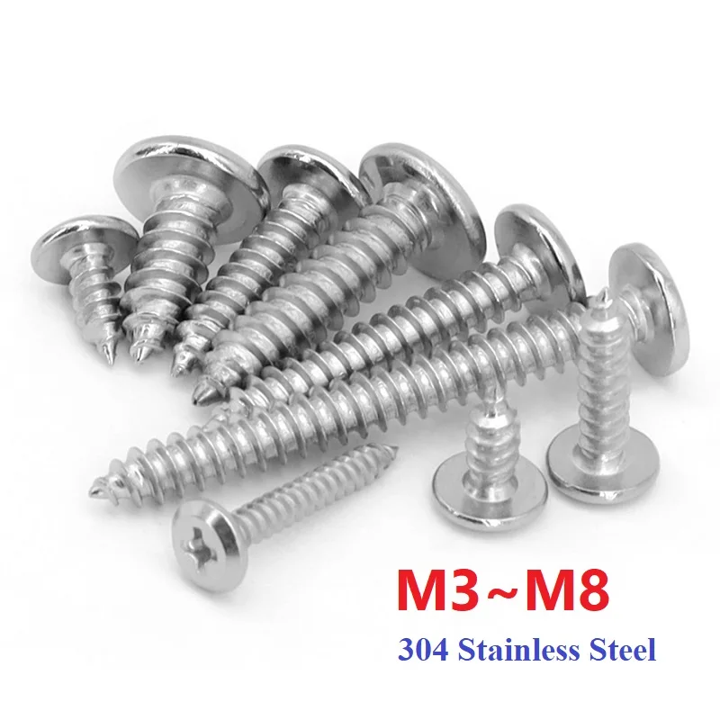 M3 M4 M5 M6 M8 Chamfered Cross Self-tapping Screws 304 Stainless Steel Large Flat Head Thin Head Furniture Screws