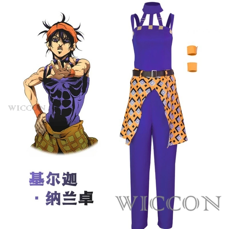 Bizarre Adventure Ghirga Narancia Cosplay Costume Sexy Top Pants Ghirga Purple Black Wig Christmas Party Anime Suit Adult