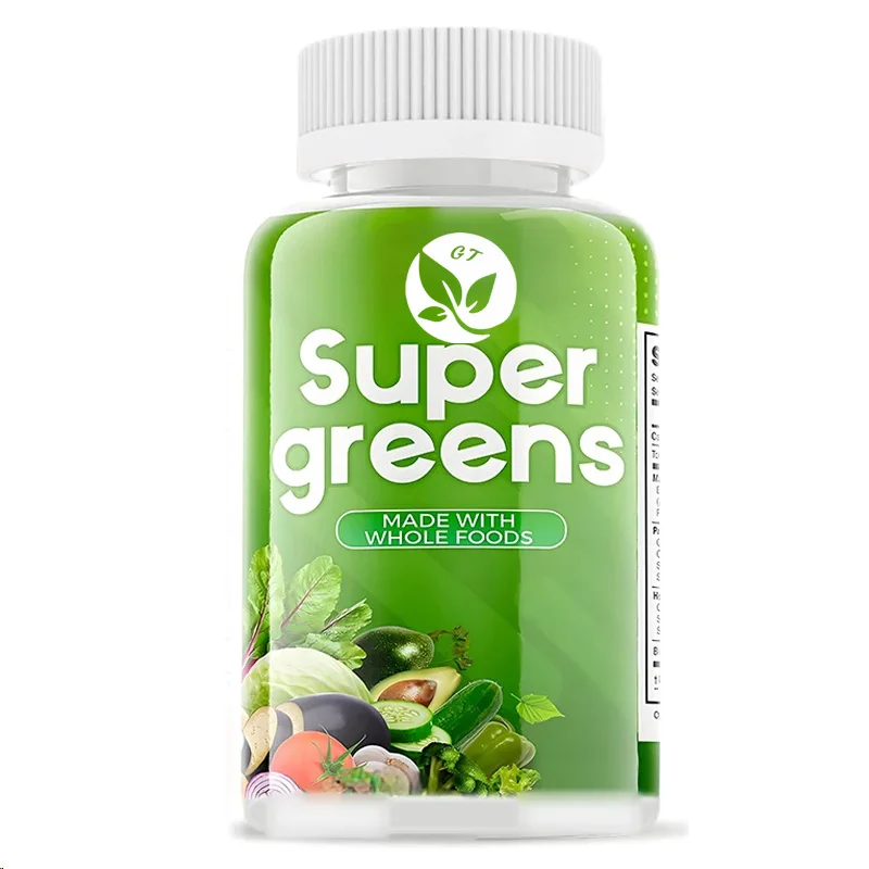 Suplemen sayuran Super, vitamin makanan dan mineral, 60 Kapsul sayuran Vegetarian cocok untuk wanita, pria, dan anak-anak