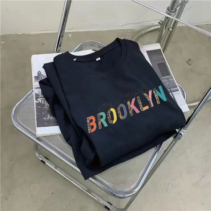 Summer Fashion Letter Rainbow Style Print Loose Comfortable Round Neck Short Sleeve Large Size Dress