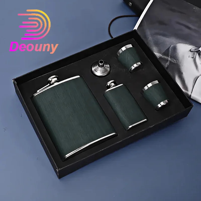 DEOUNY 80Z and 20Z 2 flasks Portable Flagon Hip Flask set with cups for Whiskey Vodka Wine Pot Alcohol gift Drinking Bottle Bar