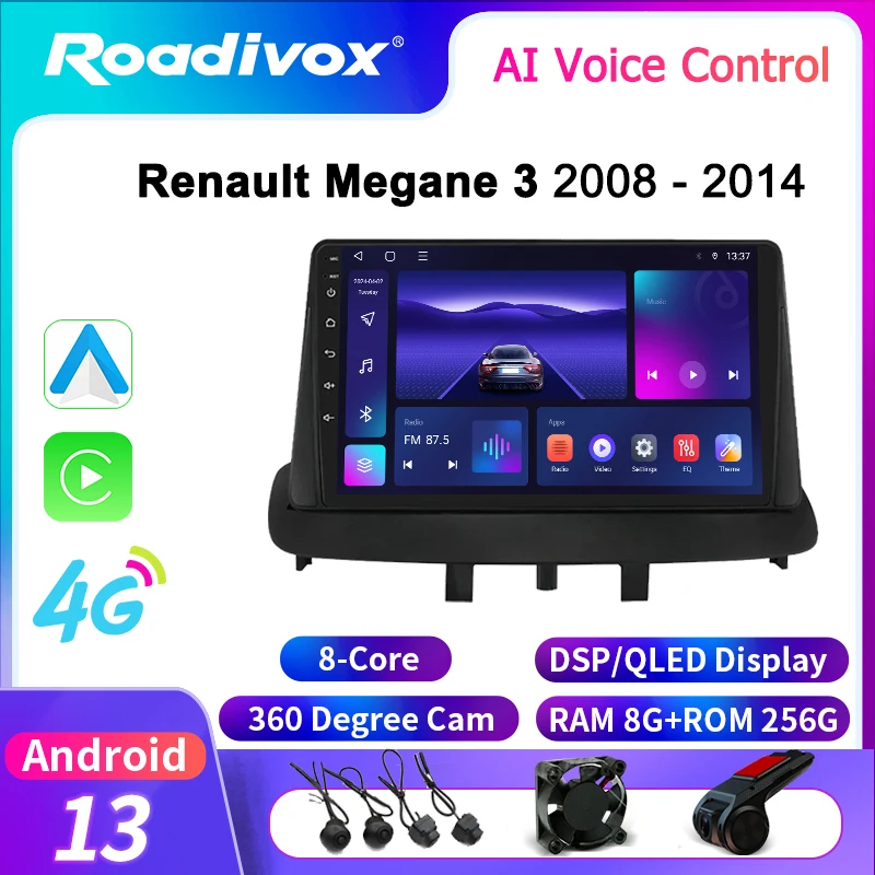 roadivox Android car radio for Renault Megane 3 2008 2014 GPS Navigation video stereo screen Multimedia Player tape recorder