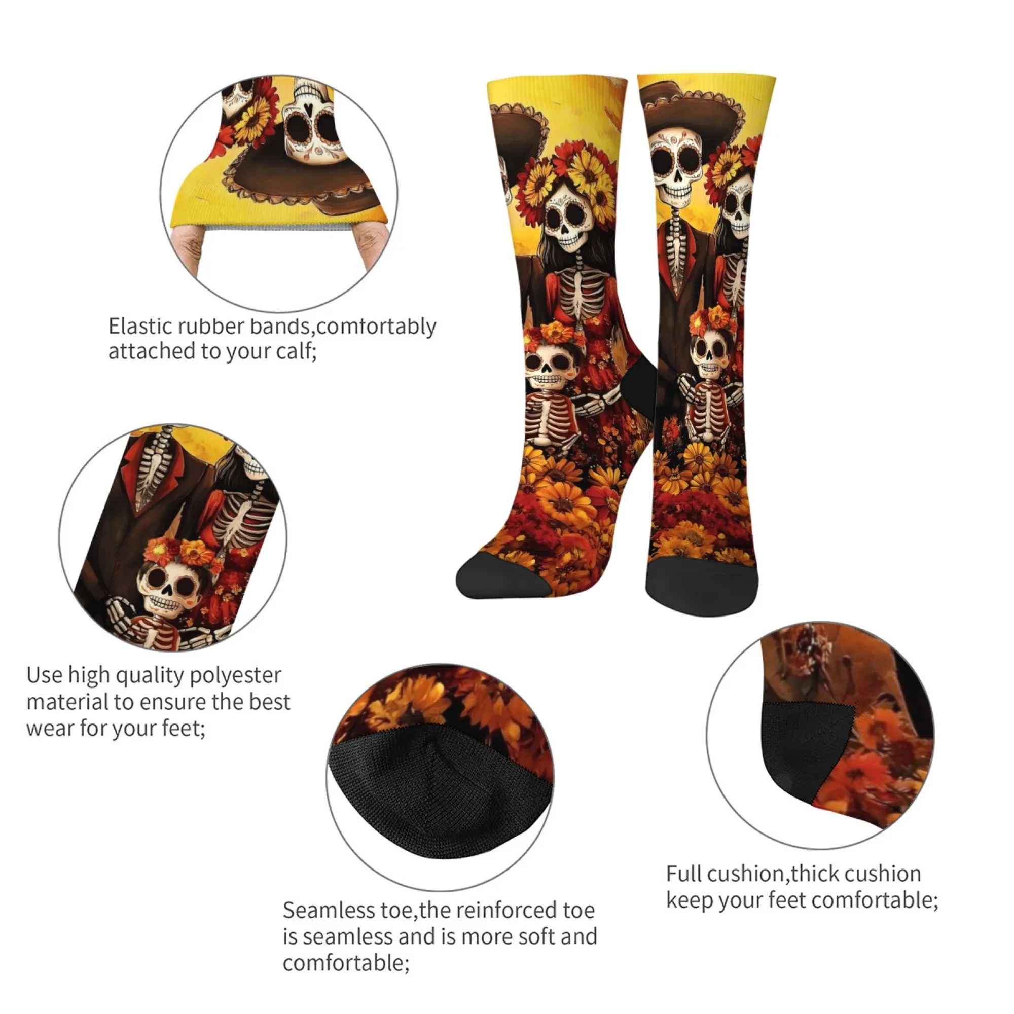 Sugar Skull Family Novelty Funny Socks Harajuku Style Day of the Dead Themed Socks Retro Fashion Casual Socks Party Holiday Gift