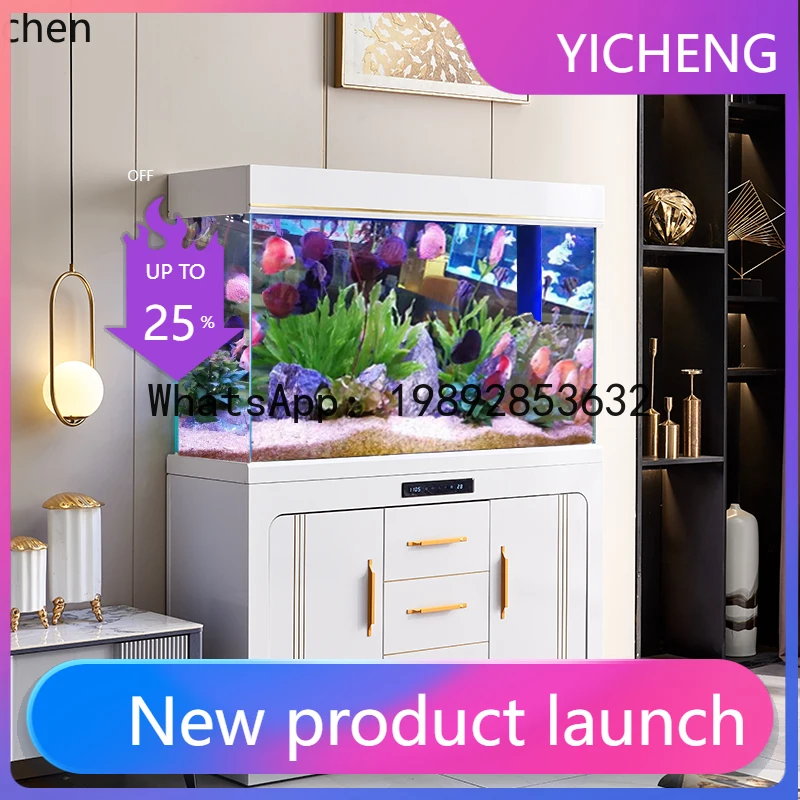 

A2-26 modern lig luxury screen household glass water-free ecological bottom filter goldfish tank against the wall