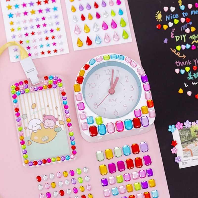 1-6 Blatt 3D-Edelstein-Acryl-Kristall-Aufkleber für Kinder, DIY-Dekoration, selbstklebend, Juwel, Basteln, glitzernde Strass-Aufkleber, Mädchen-Geschenke – Detail 2