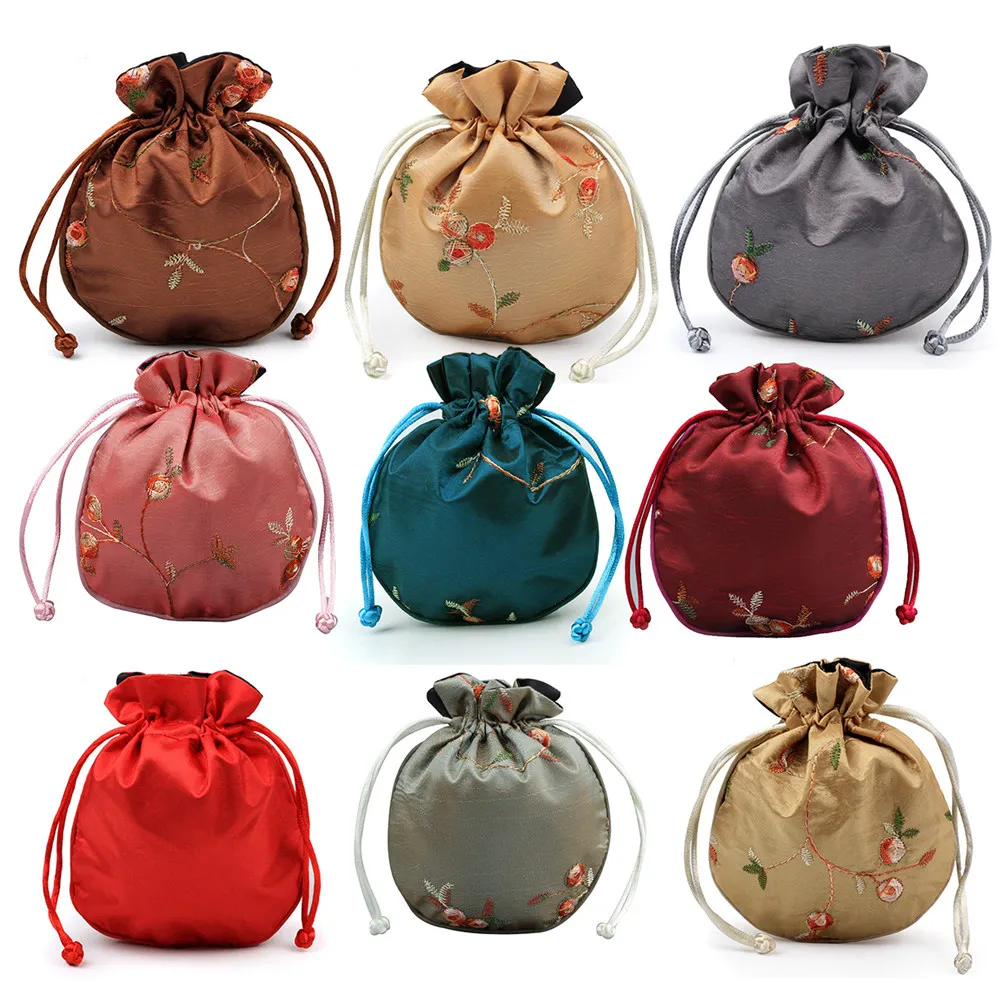 6Pcs Brocade Drawstring Jewelry Pouch Chinese Vintage Style for Wedding Favors Earrings Rings Bracelets Gifts Crafts Travel