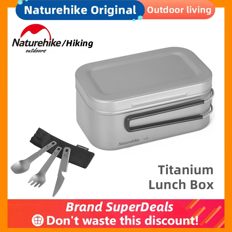 Naturehike Camping Square Titanium Lunch Box Picnic Portable Tableware Openable Handle Outdoor Hike Ultralight Multi-dining Box