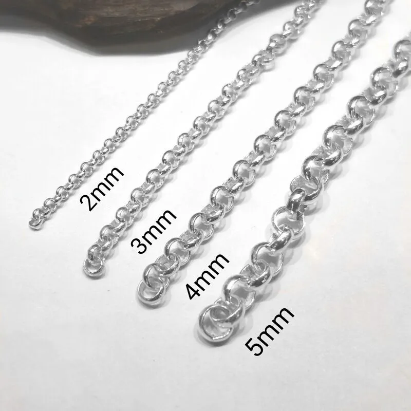 0.5 Meter Solid 925 Sterling Silver Rollo Loose Chain Rolo Rope Link Jewelry DIY Making Necklace Bracelet Finding Components