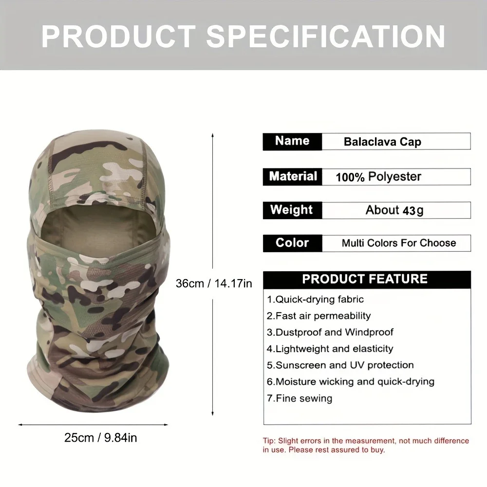 Camouflage Balaclava Cap Outdoor Sunscreen Breathable Full Face Mask Bicycle Motorcycle Helmet Inner Cap Men Women Cycling Mask image 5