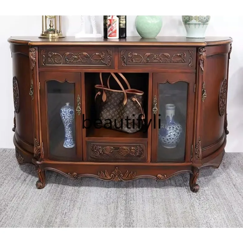 living room decorated against the wall, American household dining side cabinets, retro storage cabinets, medieval cabinets