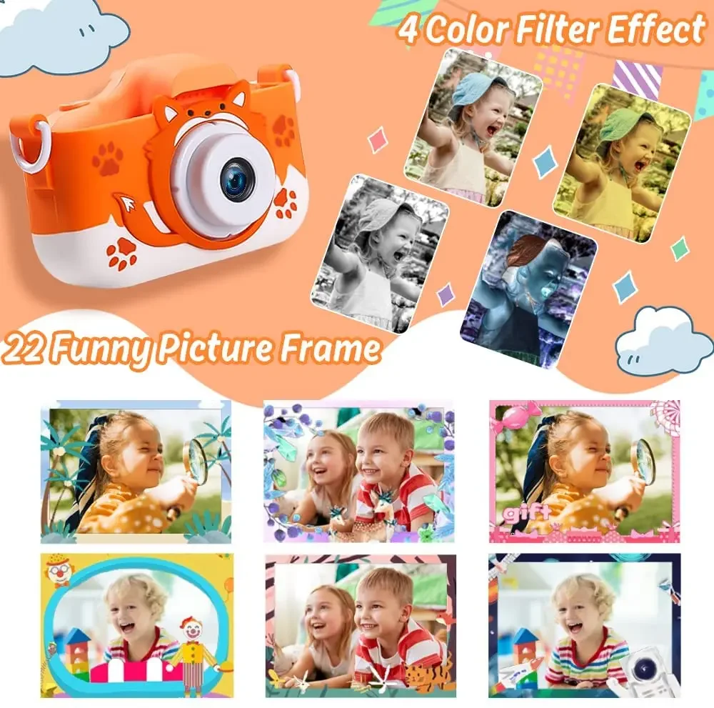 Appareil photo numérique mignon pour enfants, écran HD 4000W, chargeur USB, jeu intégré, antichoc, silicone, cadeau pour enfants