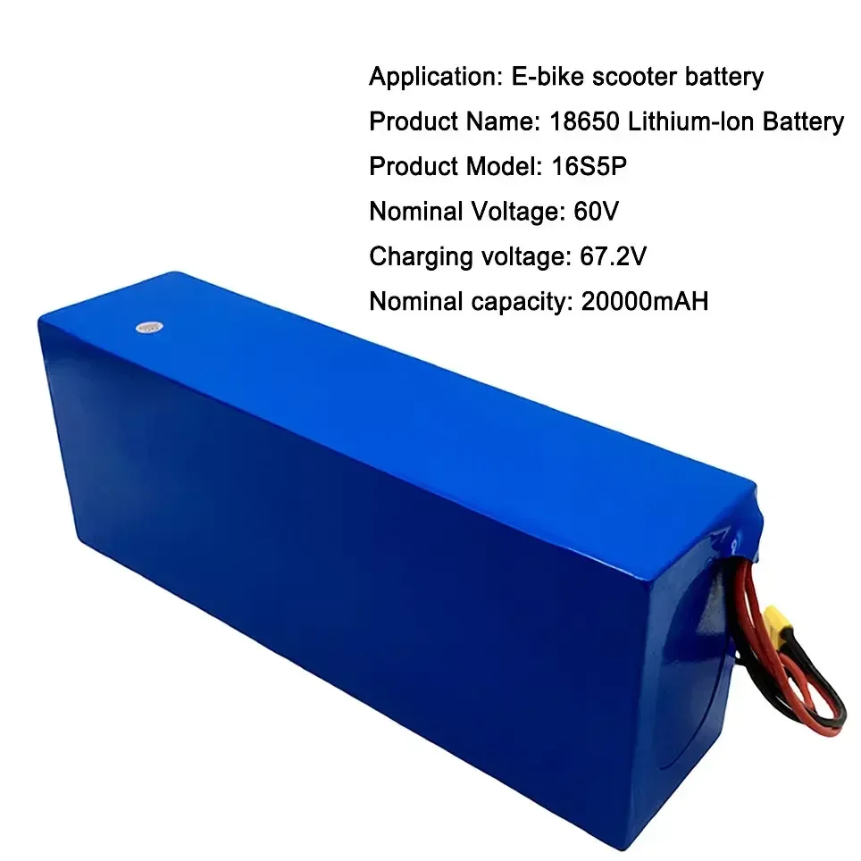 حزمة بطارية ليثيوم AA 16S5P 60 فولت 20 أمبير في الساعة 2000 وات عالية الطاقة مع BMS مدمج للدراجات النارية والسكوتر وبطارية بديلة لمحرك الدراجة