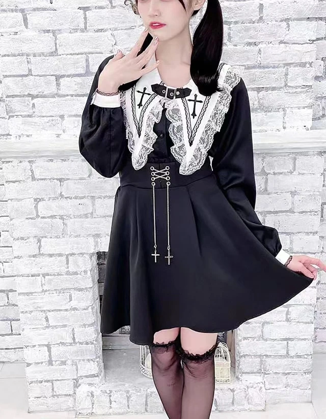 Japanese Classic Black Sweet Lace Long Sleeve Embroidery Shirt 2025 New Girls Cute Turn-down Collar Versatile Age-reducing Top