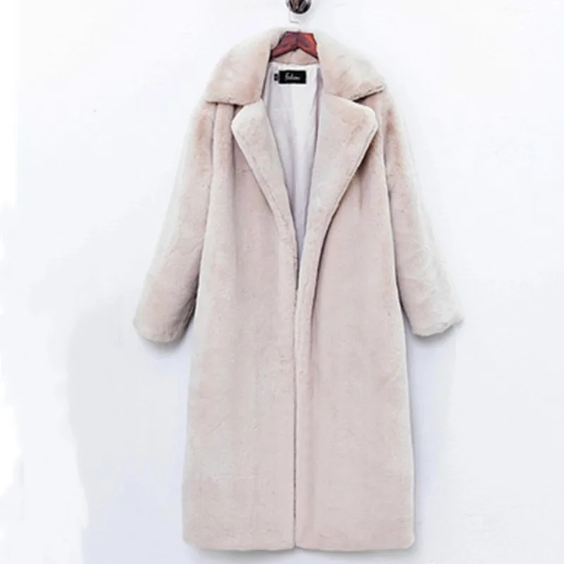 Long Women Winter Fluffy Warm Oversize Faux Fur Coat Female Lapel Collar Thickened Stylish Eco Fur Outwear Furry Fur Coat Ladies