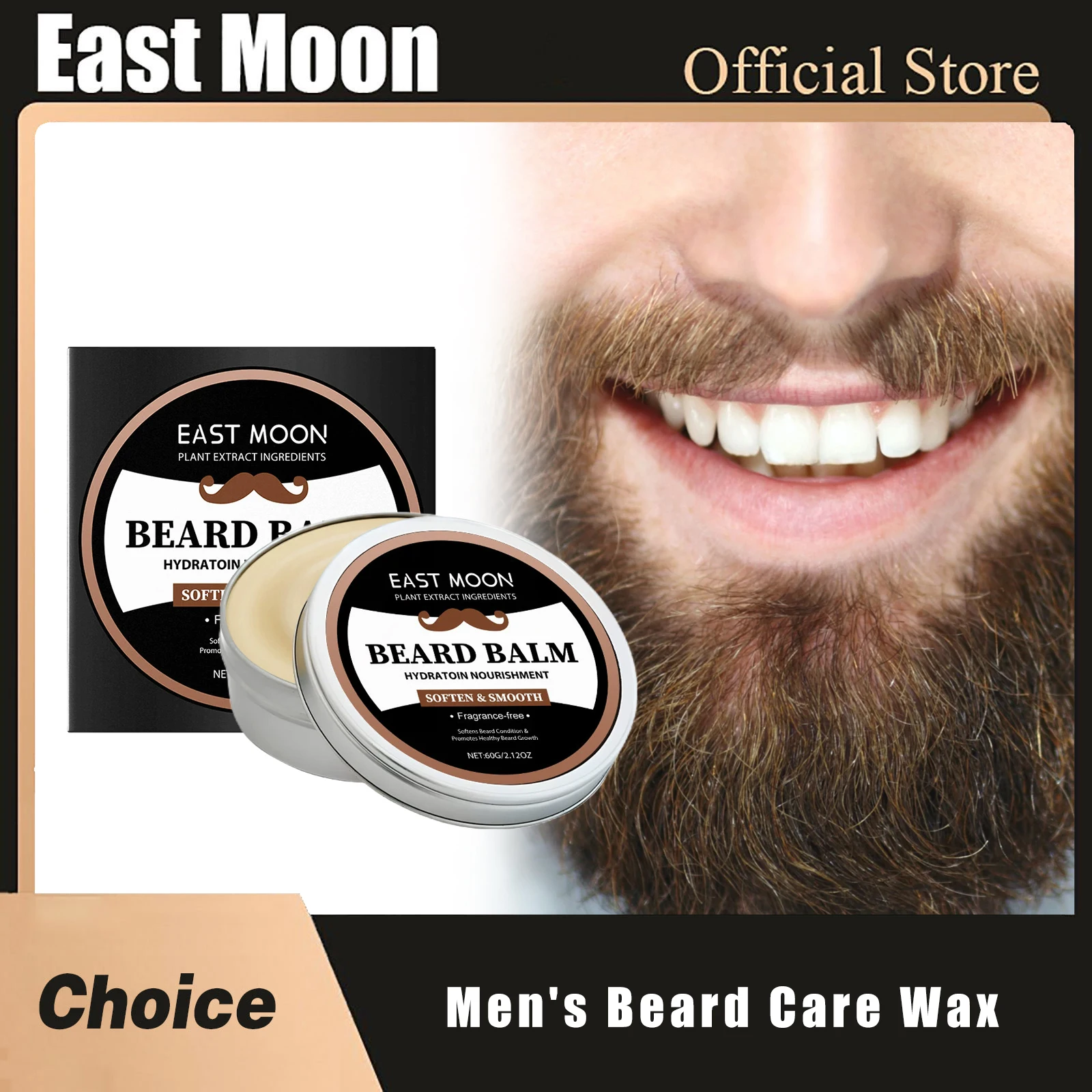 

East Moon Coconut Oil Men's Beard Care Wax Moisturize Smooth Dashing Nourish Mustaches Natural Styling Soften Beard Growth Balm