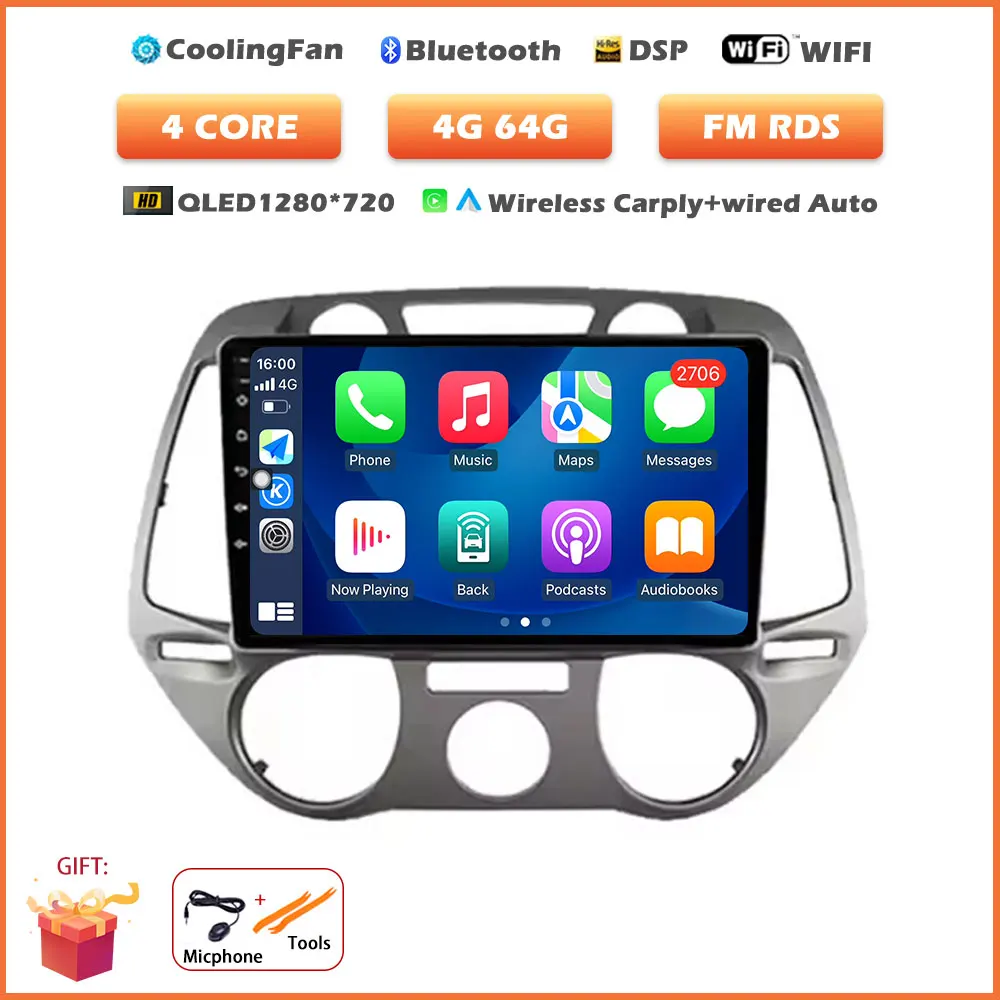 Android 16 Auto Wireless Carplay voor Hyundai i20 2008-2012 autoradio stereo multimediaspeler navigatie touchscreen tools