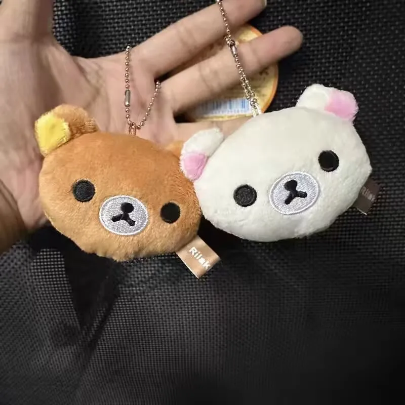 Cute Rilakkuma Korilakkuma Bear Head Face Plush Mascot Keychains Key Chain Keyholder Keyring Bag Small Pendant Kids Gifts Toys