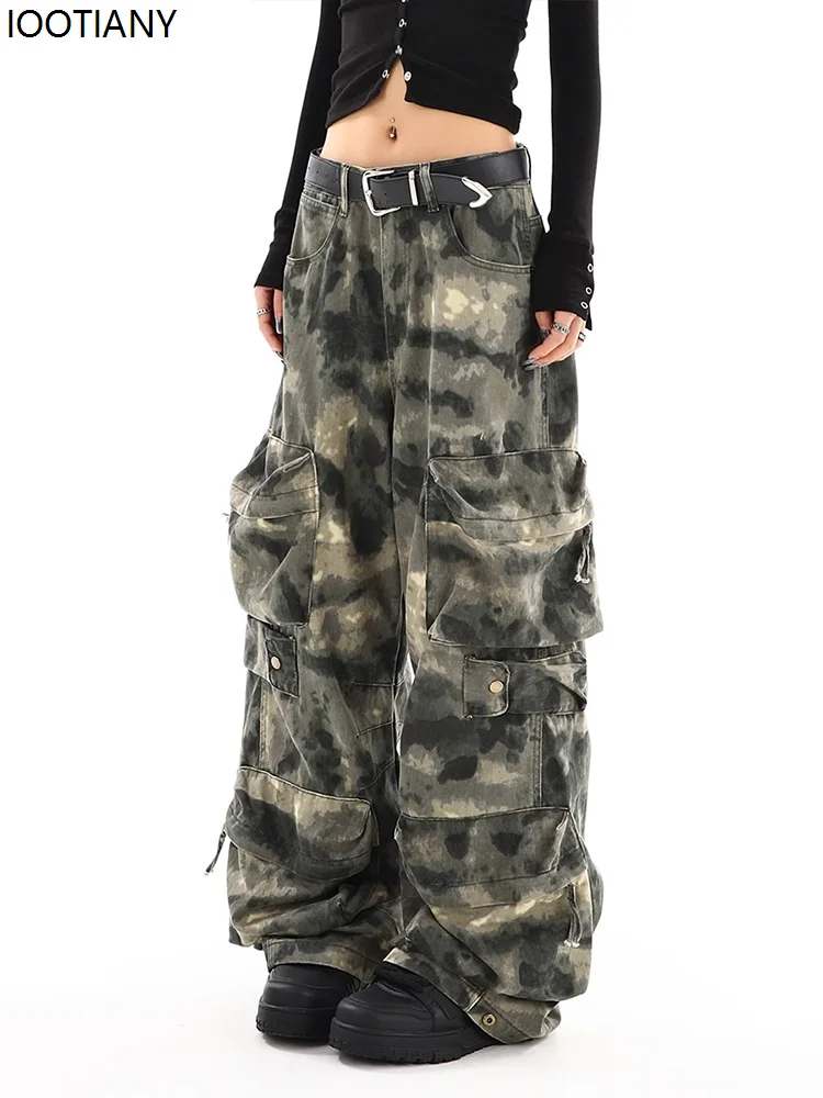 

American Vintage Multi-pocket Camouflage Overalls Pants Women Y2k Streetwear Wide Leg Pants Popular Casual Straight Pants 2025