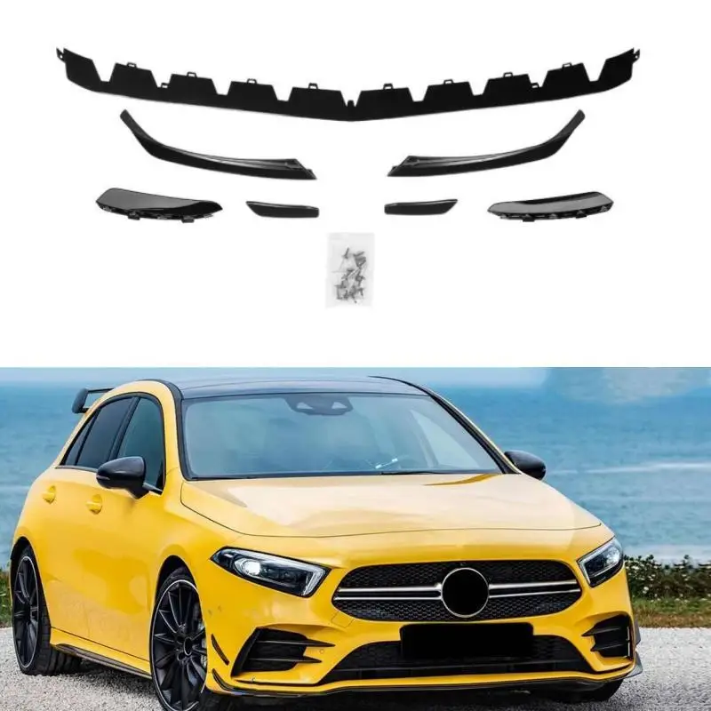 Gloss Black Front Bumper Aero Splitter Lip Kits Replacement For Mercedes Benz A Class W177 AMG A180 A200 A250 A35 A35L 2022 2023