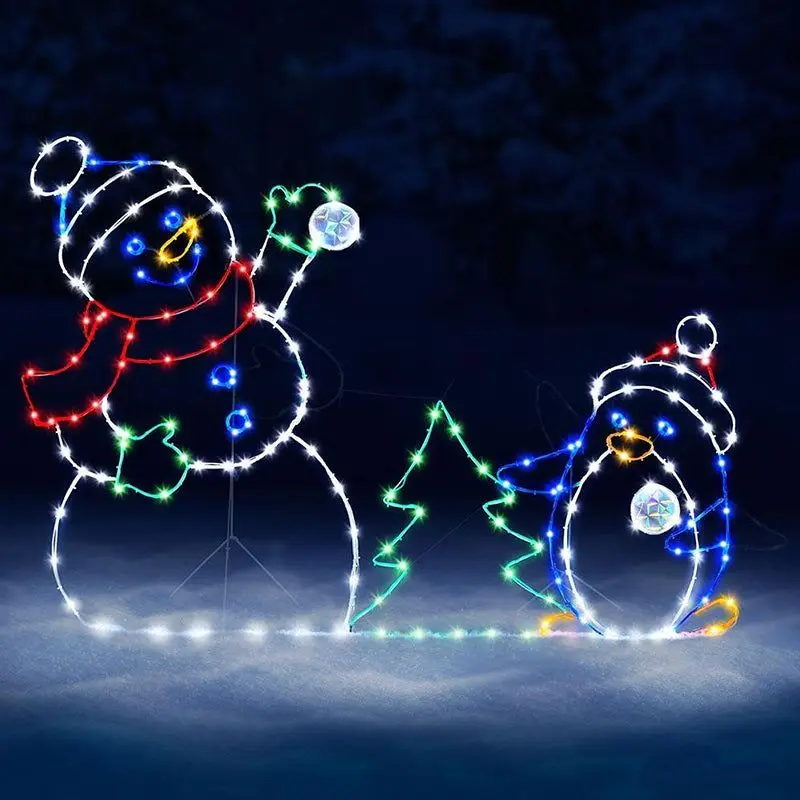 Playful Animated Snowball Light hristmas Garden Decor &LED Light Glowing Glitter Snowman Xmas Home Outdoor Yard Ornament Decor